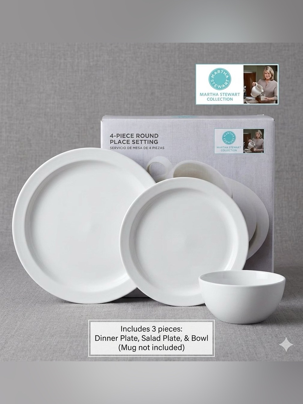 Martha Stewart Collection Whiteware 3-Piece Dinnerware round Place Setting white